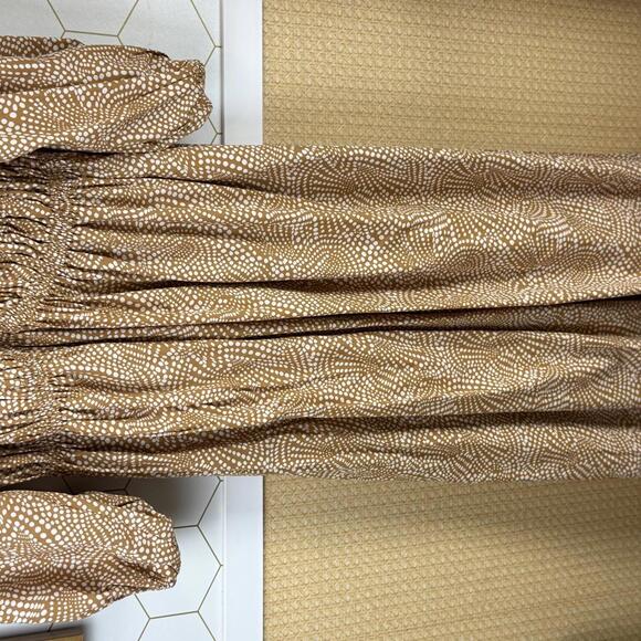 Madewell Khaki Tan Dot V-Neck Balloon-Sleeve Elbow Length Maxi Dress - Size - 12 - Picture 12 of 13